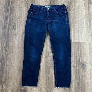 Paige Peg Super Skinny Dark Wash Raw Hem Sz 27